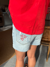 Load image into Gallery viewer, Custom hand stitched Light Blue Mid Rise Denim Shorts
