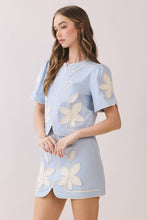 Load image into Gallery viewer, Appliqué Floral Short Puff Sleeve Structured Top (matching skirt available)
