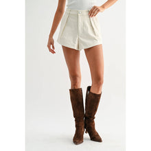 Load image into Gallery viewer, HIGH-WAISTED PLEATED IVORY TAILORED COTTON SHORTS
