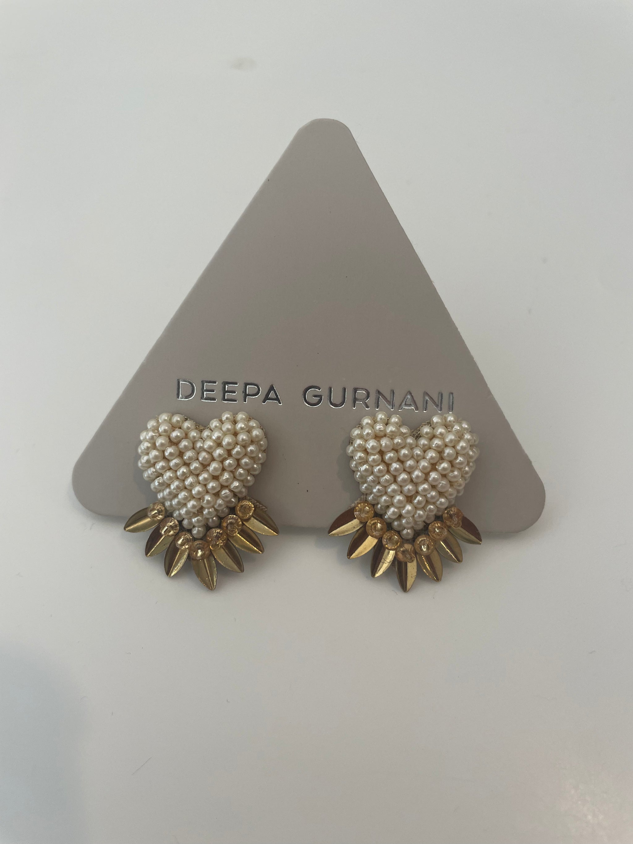 Beaded White Heart Earrings with Gold Spikes – TRIO