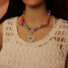 Load image into Gallery viewer, Green dot Convertible Scarf Necklace with heart Adjustable Silk Scarf Statement
