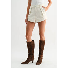 Load image into Gallery viewer, HIGH-WAISTED PLEATED IVORY TAILORED COTTON SHORTS
