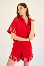 Load image into Gallery viewer, Glitter Striped Sleeve Polo Shirt

