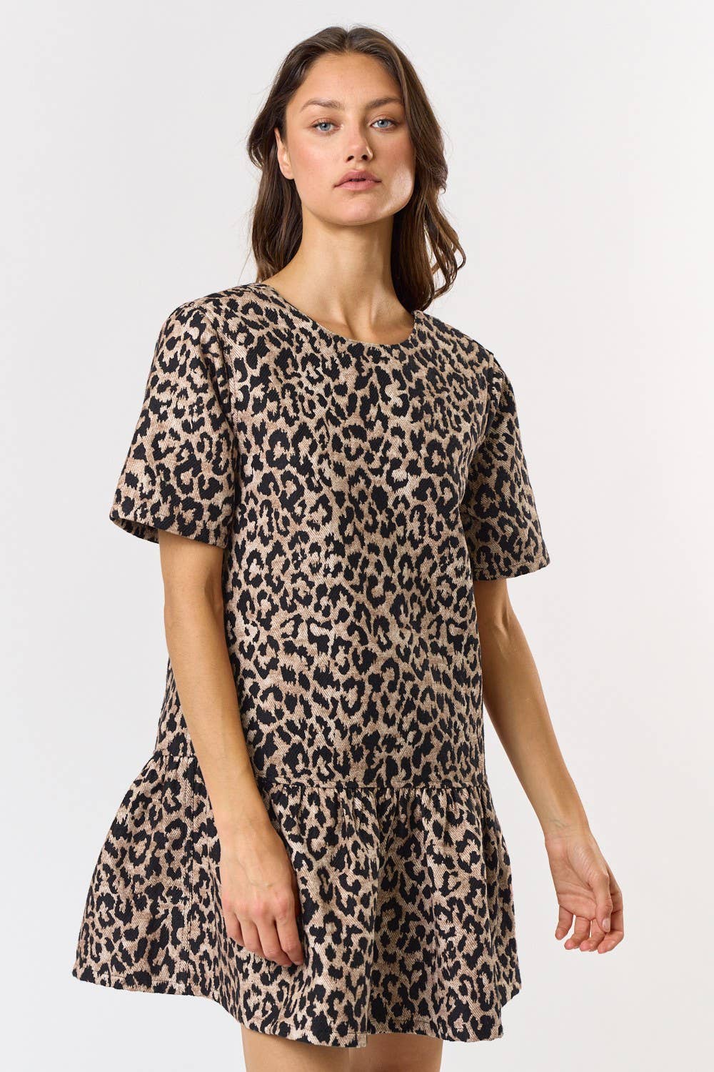 LEOPARD PRINT RUFFLED MINI DRESS