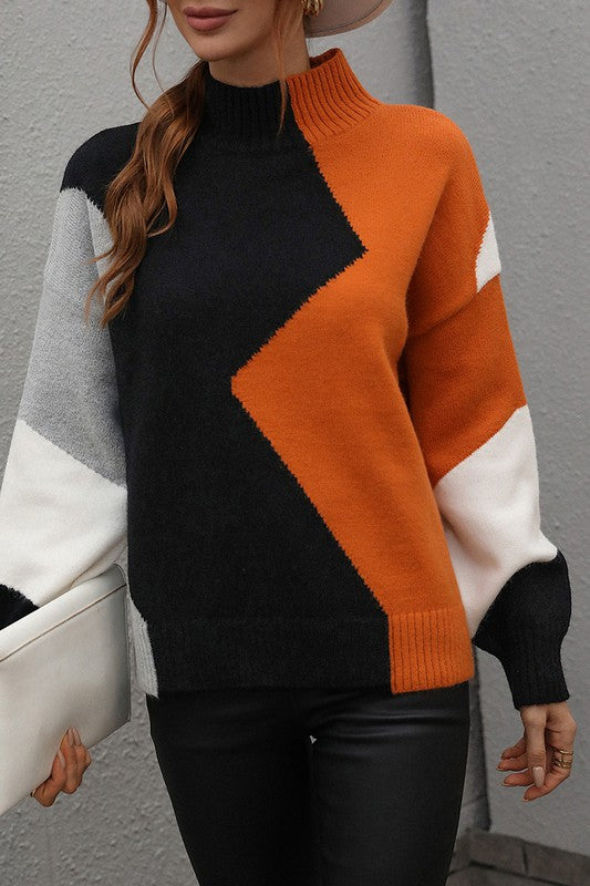 Orange Multi Colored Geometric Sweater