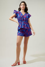 Load image into Gallery viewer, Red and Blue Peplum Floral Blouse
