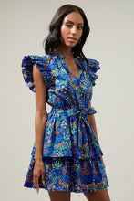 Load image into Gallery viewer, Blue Floral Tiered Ruffle Mini Dress

