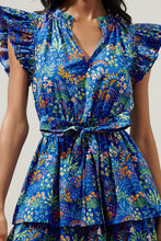 Load image into Gallery viewer, Blue Floral Tiered Ruffle Mini Dress
