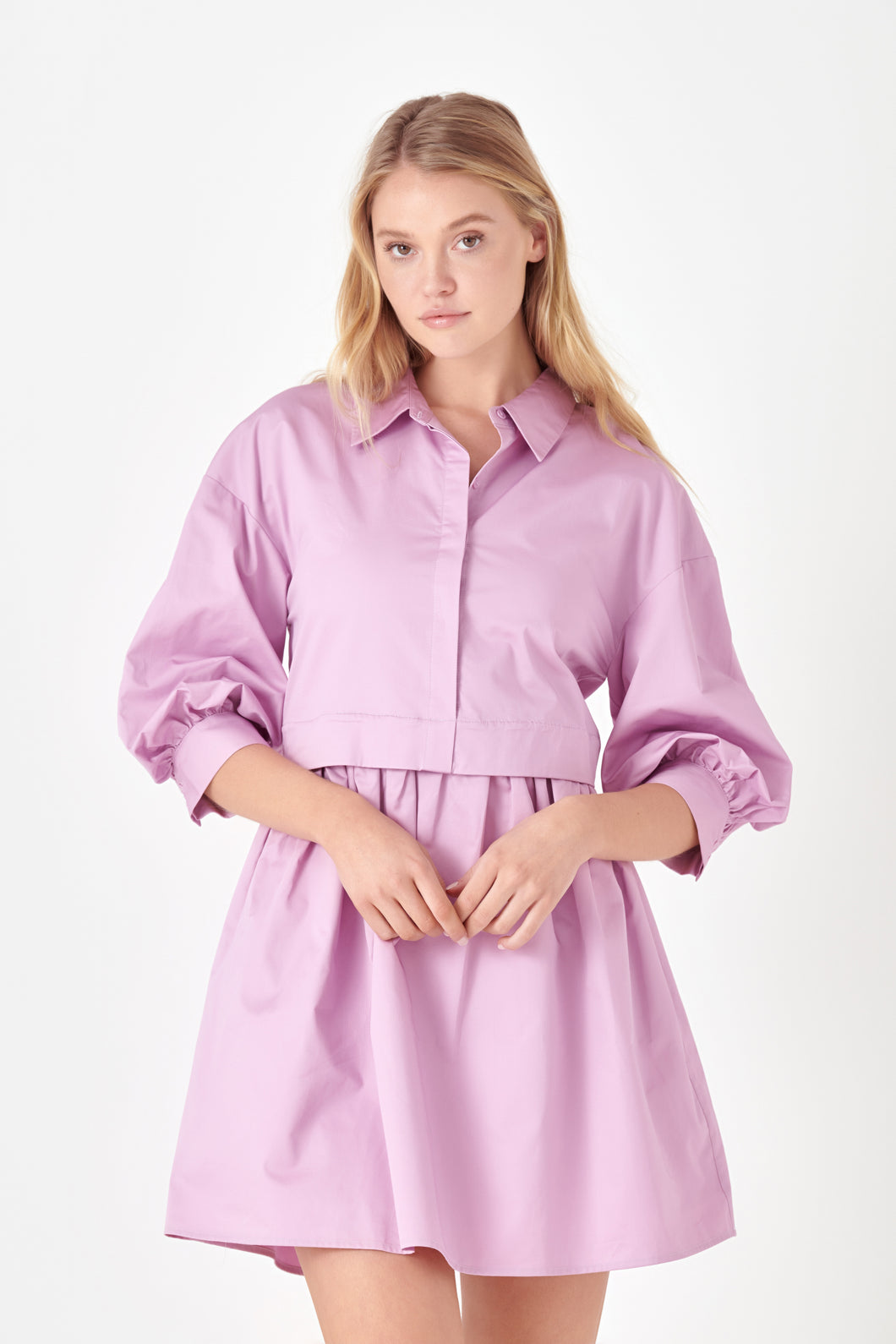 Lilac Puff Sleeve Shirt Dress