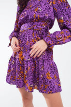 Load image into Gallery viewer, Purple Animal Print Tiered Mini Dress
