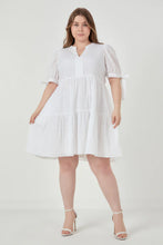 Load image into Gallery viewer, White Gingham Tiered Mini Dress
