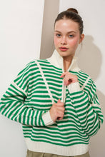 Load image into Gallery viewer, Preppy Californian Half-zip Striped Sweater-GREEN
