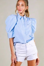 Load image into Gallery viewer, Collared Neck Short Puff Sleeve Striped Blouse VT81707
