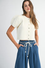 Load image into Gallery viewer, Ivory Puff Sleeve Button Front Sweater
