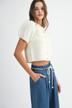 Load image into Gallery viewer, Ivory Puff Sleeve Button Front Sweater
