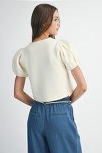 Load image into Gallery viewer, Ivory Puff Sleeve Button Front Sweater
