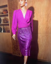 Load image into Gallery viewer, Magenta Sequin Midi Pencil Skirt
