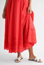 Load image into Gallery viewer, Red Eyelet Button Front Top and Midi Skirt Set
