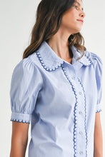 Load image into Gallery viewer, Blue Stripe Button Front Top
