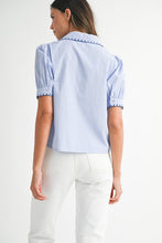 Load image into Gallery viewer, Blue Stripe Button Front Top
