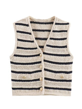 Load image into Gallery viewer, V-neck striped knitted Cardigan vest
