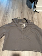 Load image into Gallery viewer, Grey V neck Hoodie  Sweatshirt with raw hem
