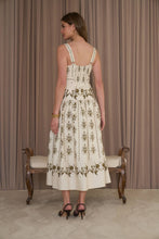 Load image into Gallery viewer, BOTANICAL PRINT SLEEVELESS DROP-WAIST MIDI DRESS

