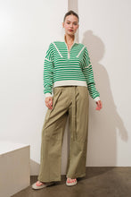 Load image into Gallery viewer, Preppy Californian Half-zip Striped Sweater-GREEN
