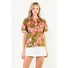 Load image into Gallery viewer, Button Down V-Neck Fringe Sleeve Floral Top

