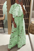 Load image into Gallery viewer, Crochet Floral Lace Button-down shirts &amp; wide leg pant set
