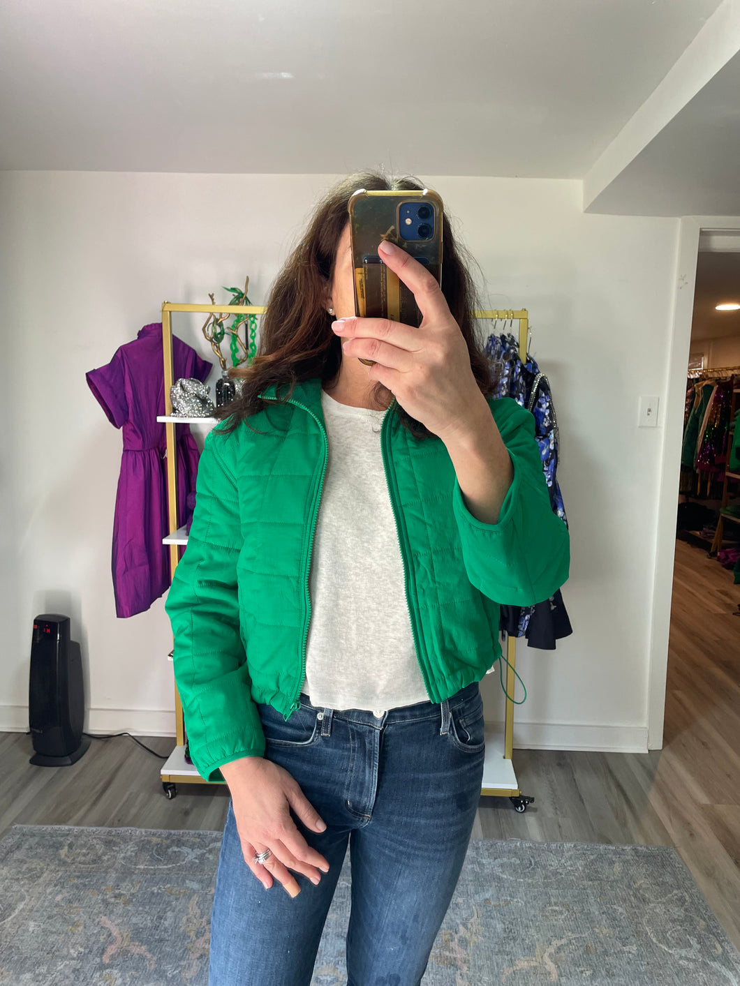 Green Quilted Nylon Puffer Jacket