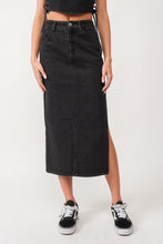 Load image into Gallery viewer, Black Denim Midi Skirt with Side Slit
