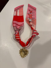 Load image into Gallery viewer, Scarf Necklace with heart Adjustable Silk Scarf Statement (available green and red/pink)

