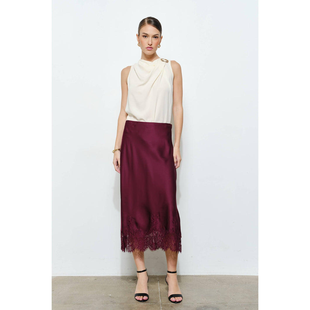 Classic Silky with Lace Hem Midi Skirt