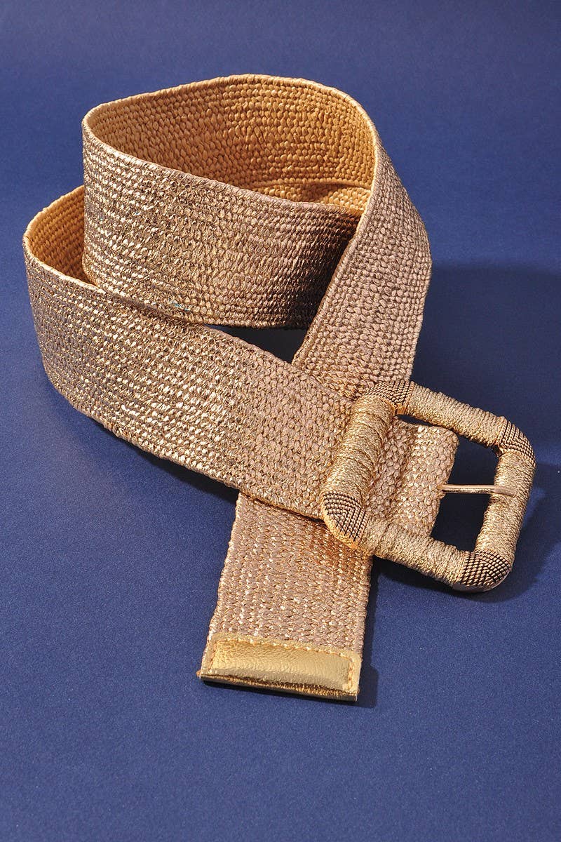 SQUARE BUCKLE GOLD RAFFIA BELT