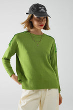Load image into Gallery viewer, Green Long Sleeves Sweater With Sequins on The Shoulders
