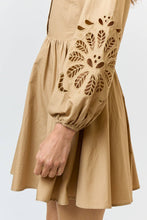 Load image into Gallery viewer, TAN BUTTON UP FLARED MINI DRESS
