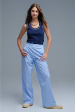 Load image into Gallery viewer, Navy Sleeveless Knit Top with Metallic Trim
