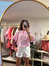 Load image into Gallery viewer, Light Pink Button Front Blouse with high low hem
