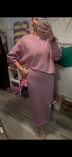 Load image into Gallery viewer, Lavender Asymmetrical Top with Knit Skirt Set
