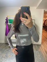 Load image into Gallery viewer, Silver Long Sleeve Shiny Turtleneck
