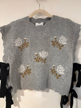 Load image into Gallery viewer, Grey Embroidered Knit Vest with Side Tie
