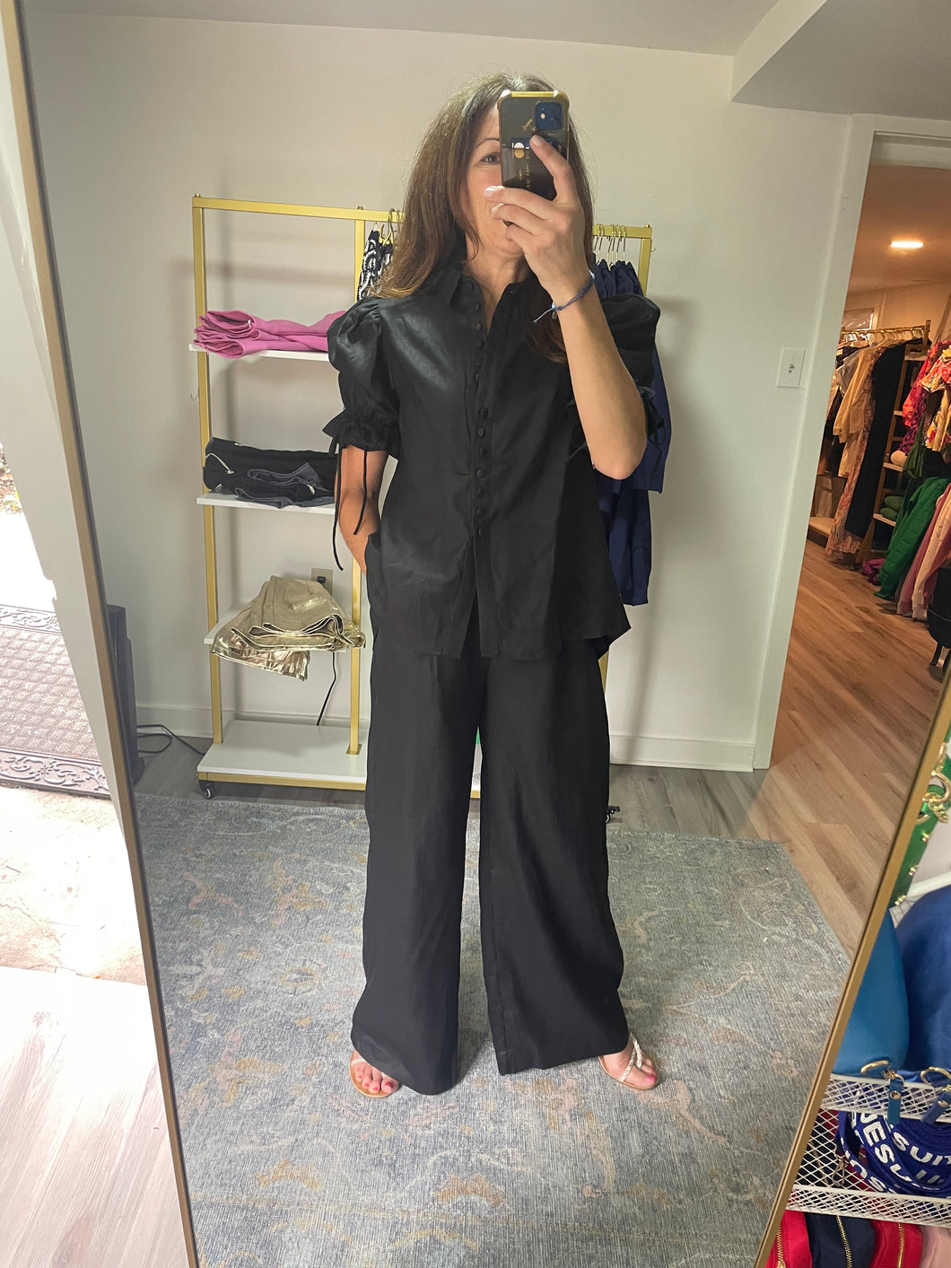 Black Linen Pant Set