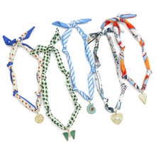 Load image into Gallery viewer, Green dot Convertible Scarf Necklace with heart Adjustable Silk Scarf Statement
