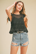 Load image into Gallery viewer, Black Crochet Flutter Sleeve Top
