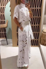 Load image into Gallery viewer, Crochet Floral Lace Button-down shirts &amp; wide leg pant set
