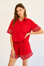 Load image into Gallery viewer, Glitter Striped Sleeve Polo Shirt
