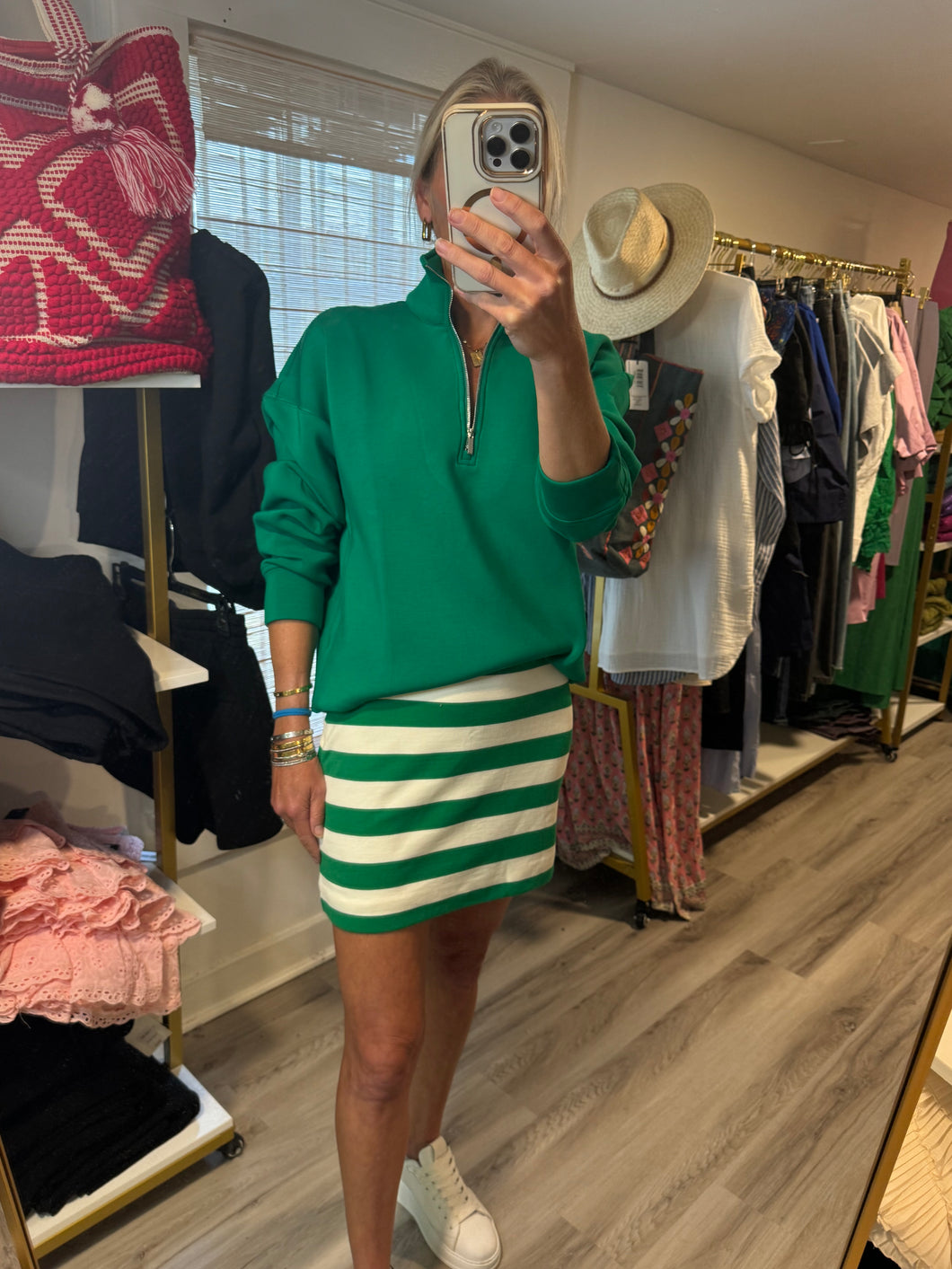 Green and White Stripe Skirt