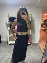 Load image into Gallery viewer, Black Denim Midi Skirt with Side Slit
