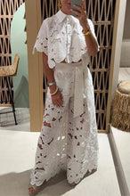 Load image into Gallery viewer, Crochet Floral Lace Button-down shirts &amp; wide leg pant set
